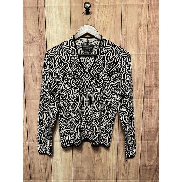 Colette Mordo for Sanitra M black white geometric Silk sweater - Picture 1 of 5